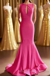 Hot Pink Mermaid Long Semi Formal Prom Dress with Open Back